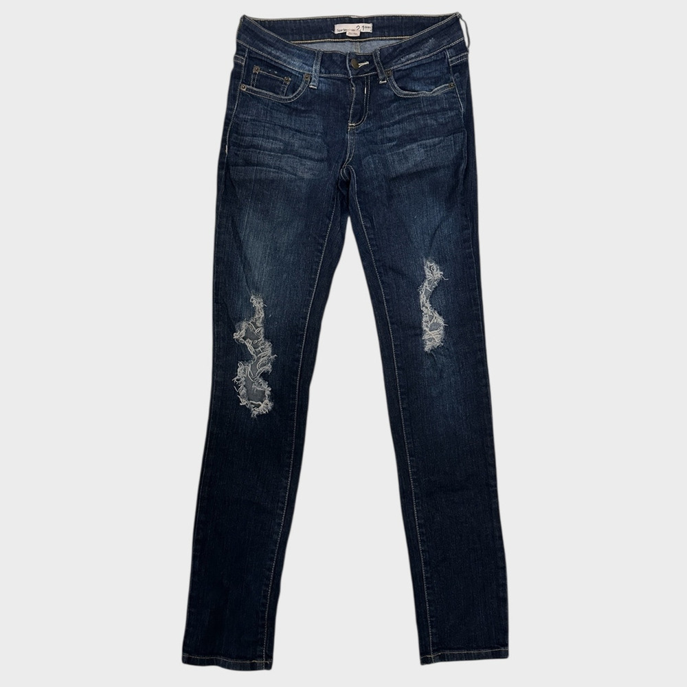 2.1 Denim Super Skinny 26 Blue Jeans Distressed Womens